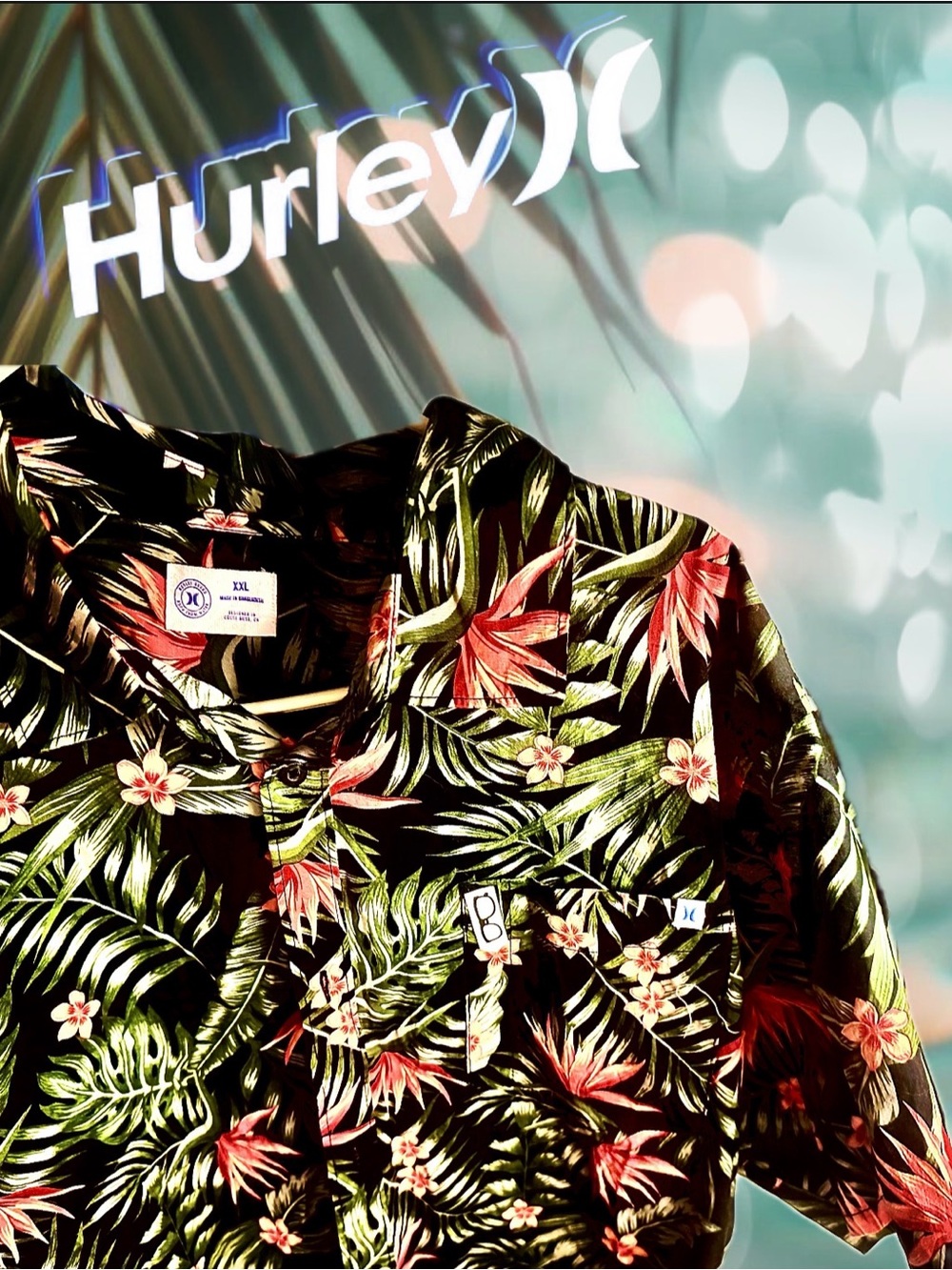 Hurley Black Floral Tropical Hawaiian  Shirt